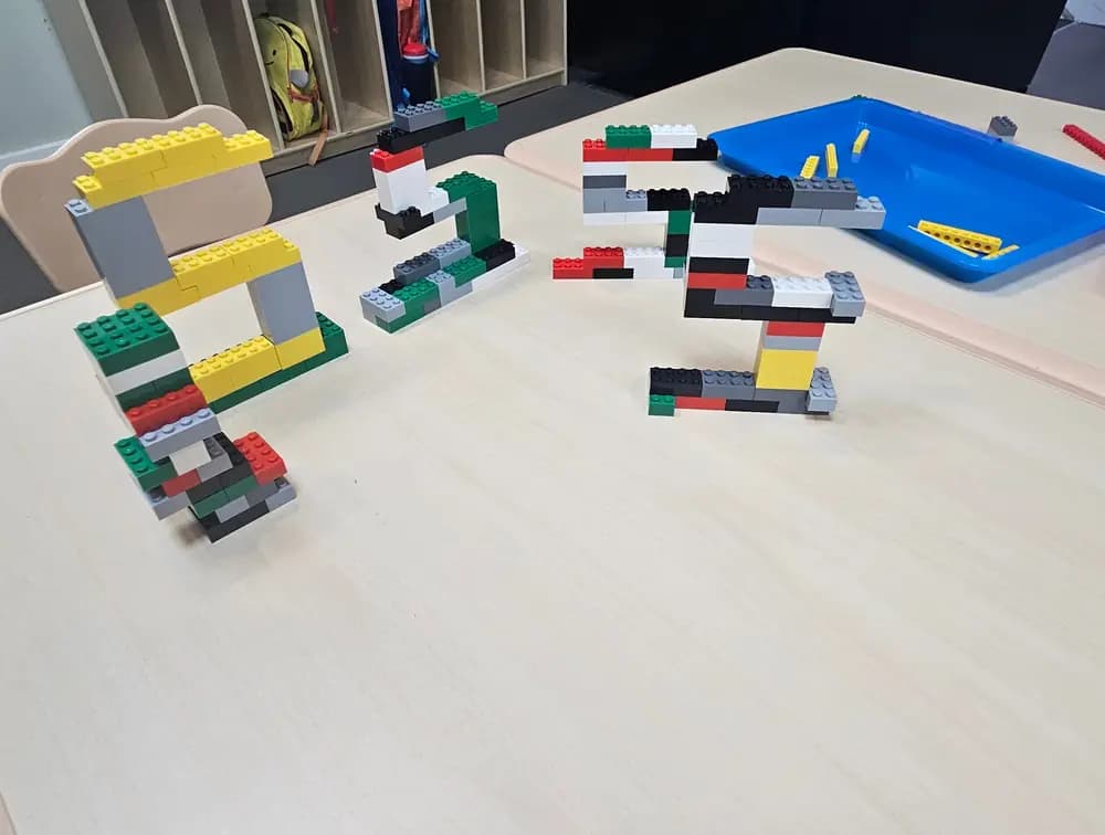 LEGO letter sculptures, built by the class